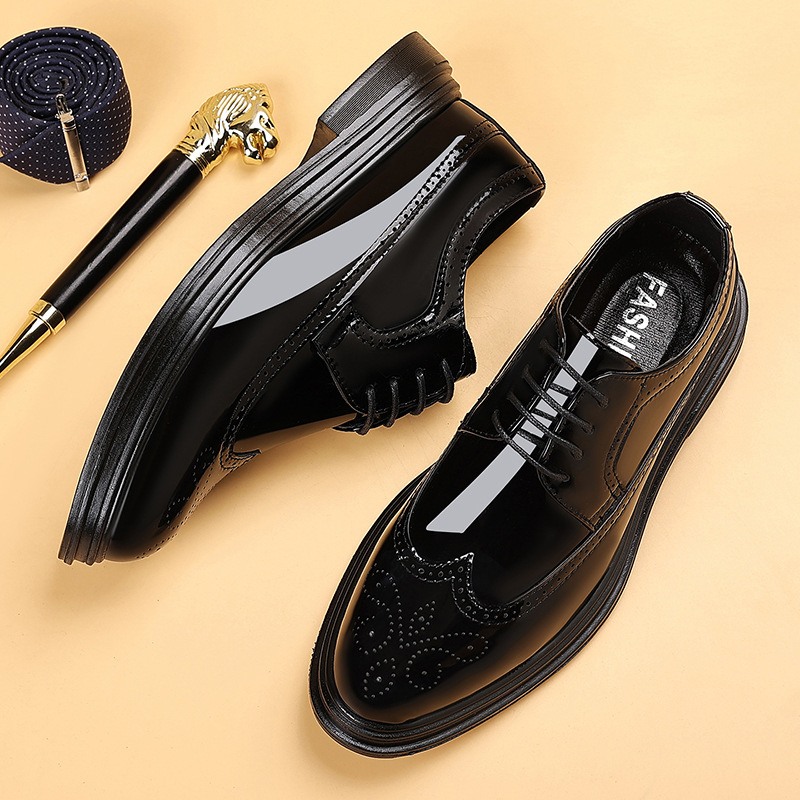 Leather Work Oxfords - Men's Patent Leather Brogue Dress Shoes