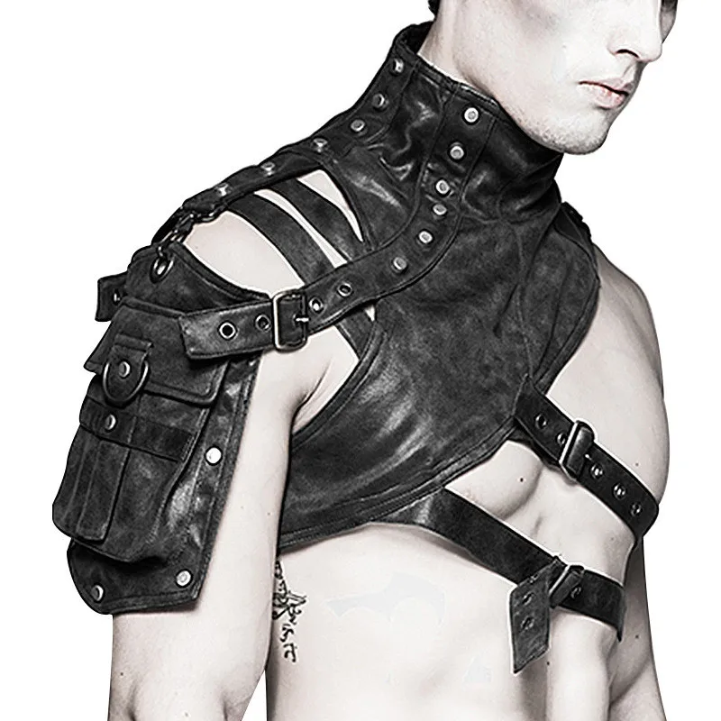 Leather Work Vest - Steampunk Medieval Leather Armor One Shoulder