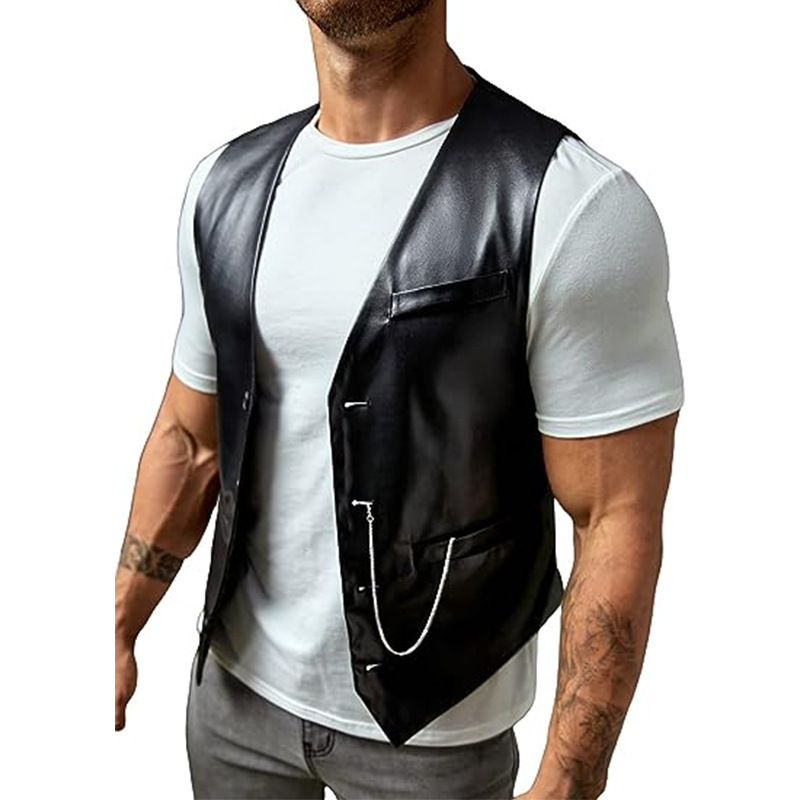Leather Work Vest - New Simple Men's PU Slim-fit Leather