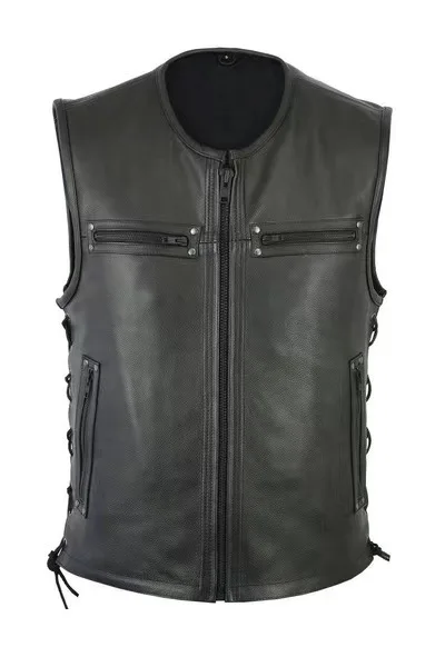 Leather Work Vest - New Solid Color Stand Collar Leather
