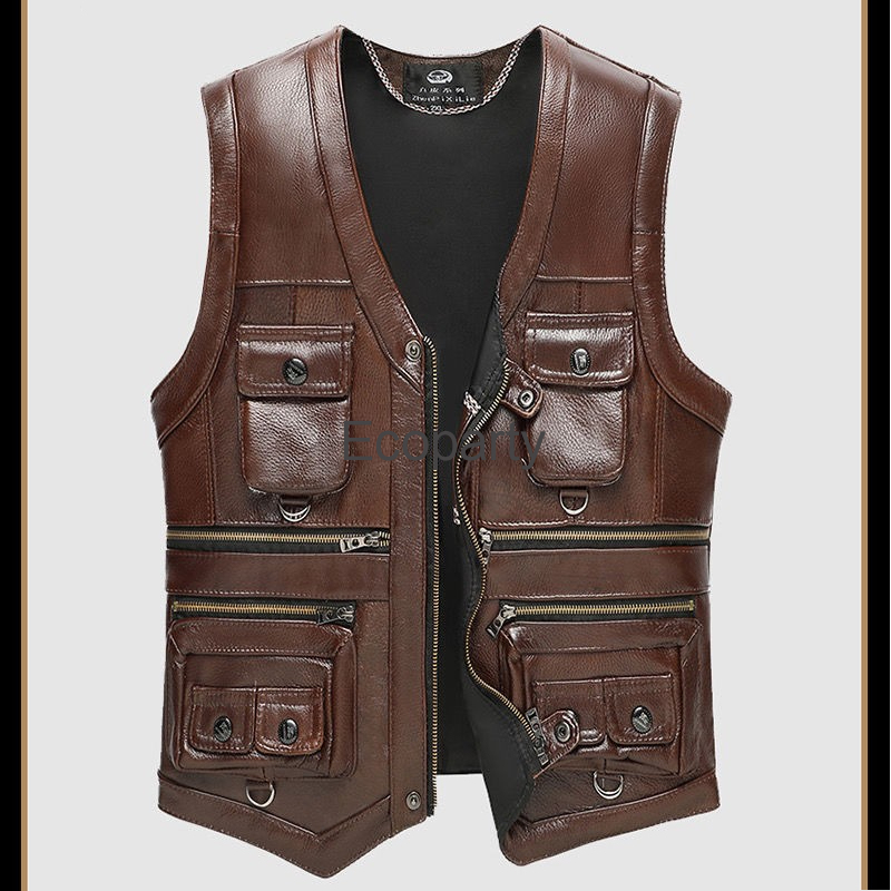 Leather Work Vest - 2024 Autumn Winter Leather Vest Men's