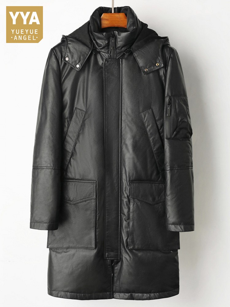 Leather Work Jacket Mens - Winter Men Warm Cowhide Genuine Leather