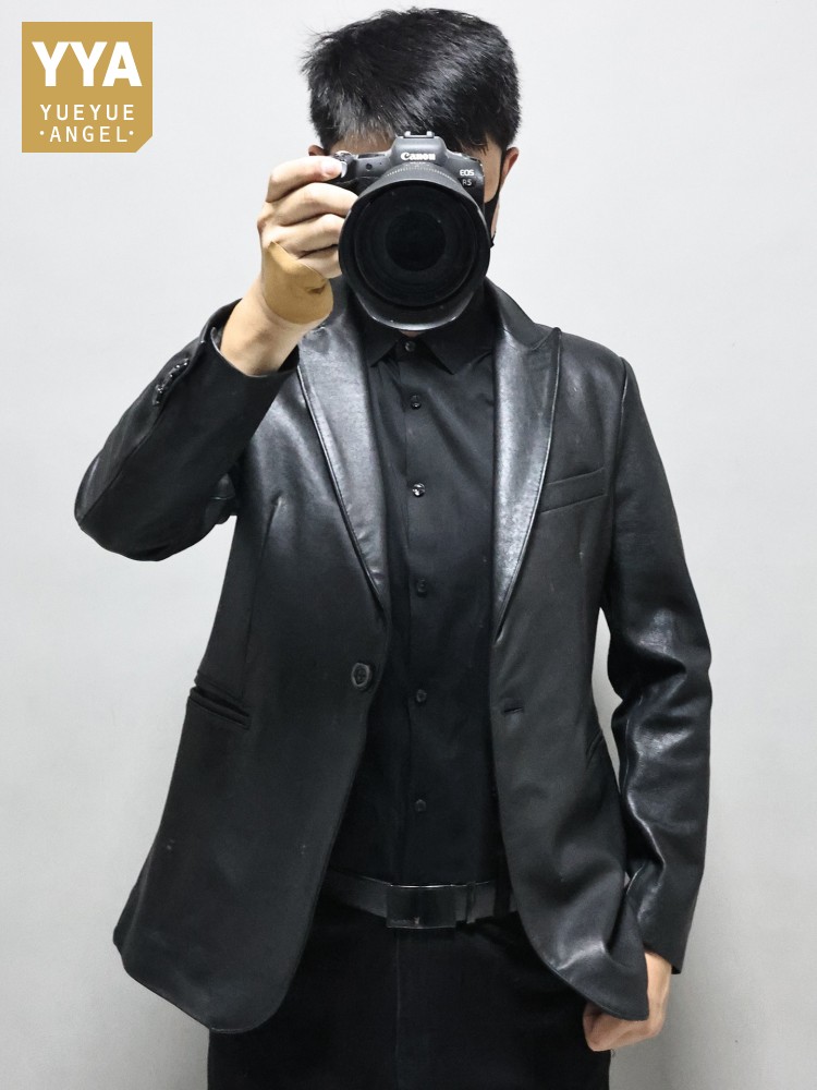 Slim Fit Solid Color Men Offic - Leather Work Jacket Mens 评论和价格