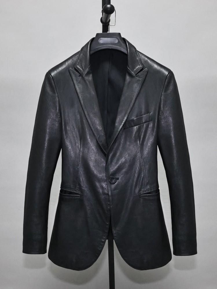 Slim Fit Solid Color Men Offic - Leather Work Jacket Mens 评论和价格