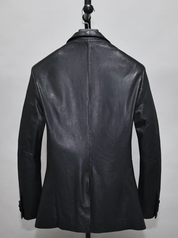 Slim Fit Solid Color Men Offic - Leather Work Jacket Mens 评论和价格