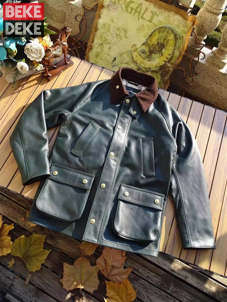 Mens Genuine Cow Leather Jacke - Leather Work Jacket Mens 评论和价格