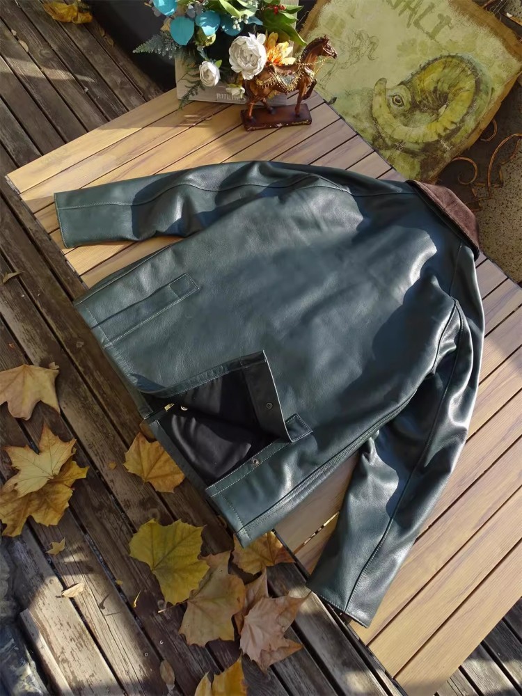 Mens Genuine Cow Leather Jacke - Leather Work Jacket Mens 评论和价格