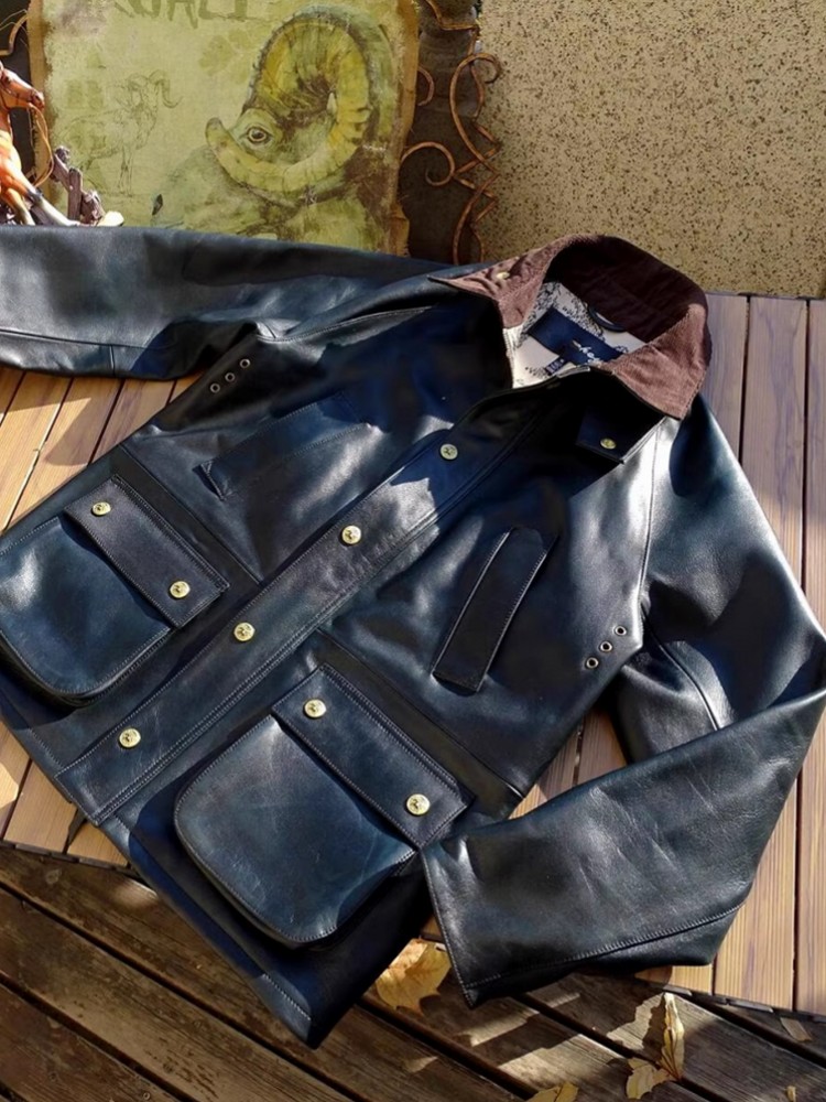 Mens Genuine Cow Leather Jacke - Leather Work Jacket Mens 评论和价格