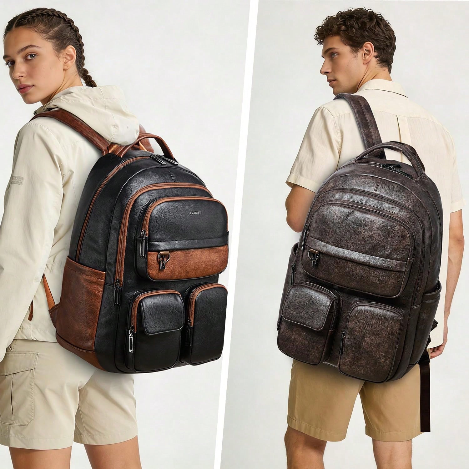 LATMAP Vegan Leather Backpack  - Leather Work Bag Laptop 评论和价格