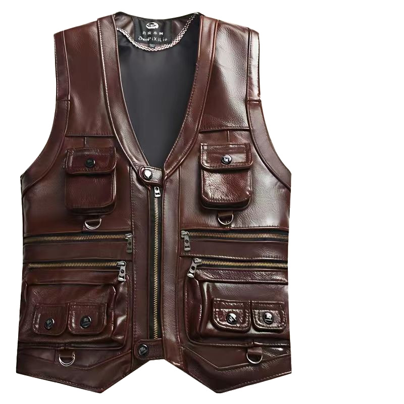 2025 Cowhide Genuine Leather V - Leather Work Vest 评论和价格
