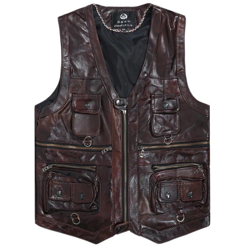 2025 Cowhide Genuine Leather V - Leather Work Vest 评论和价格