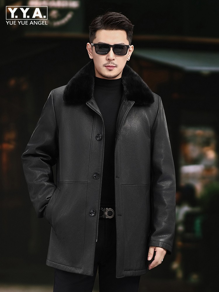 Luxury Men Winter Real Mink Fu - Leather Work Jacket Mens 评论和价格