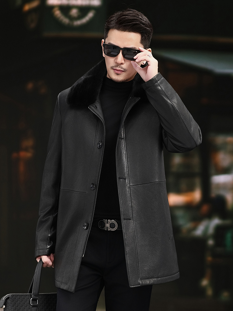 Luxury Men Winter Real Mink Fu - Leather Work Jacket Mens 评论和价格