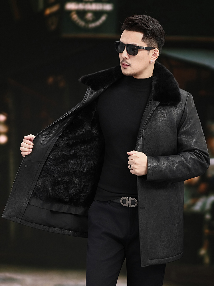 Luxury Men Winter Real Mink Fu - Leather Work Jacket Mens 评论和价格