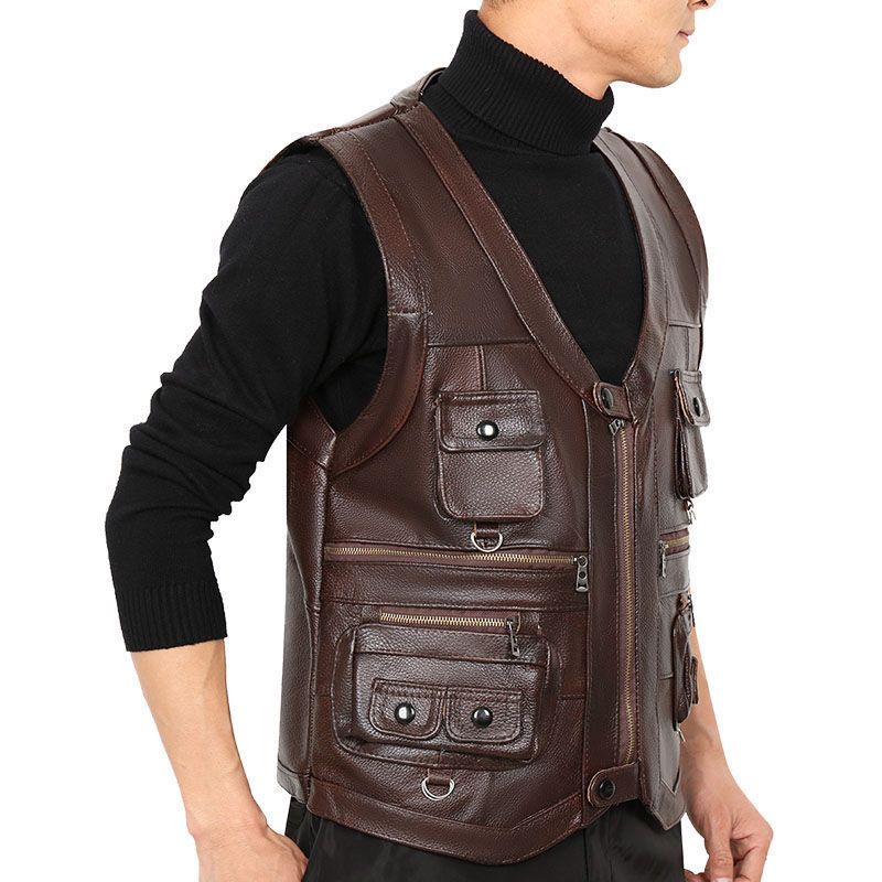 Cowhide Genuine Leather Vest W - Leather Work Vest 评论和价格