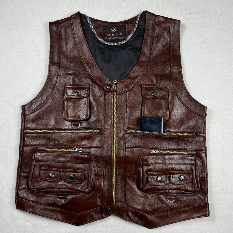 Cowhide Genuine Leather Vest W - Leather Work Vest 评论和价格