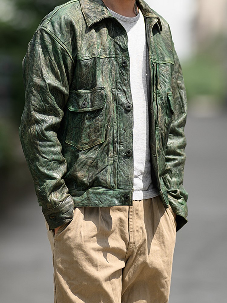 Vintage Wrinkled Real Sheepski - Leather Work Jacket Mens 评论和价格