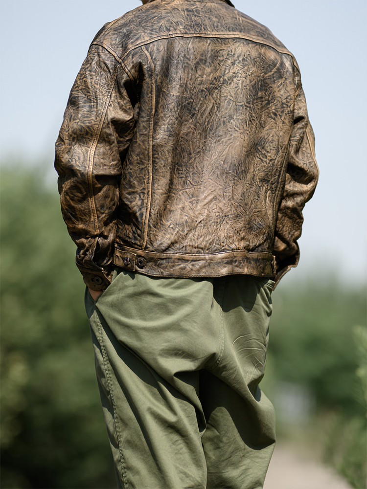 Vintage Wrinkled Real Sheepski - Leather Work Jacket Mens 评论和价格