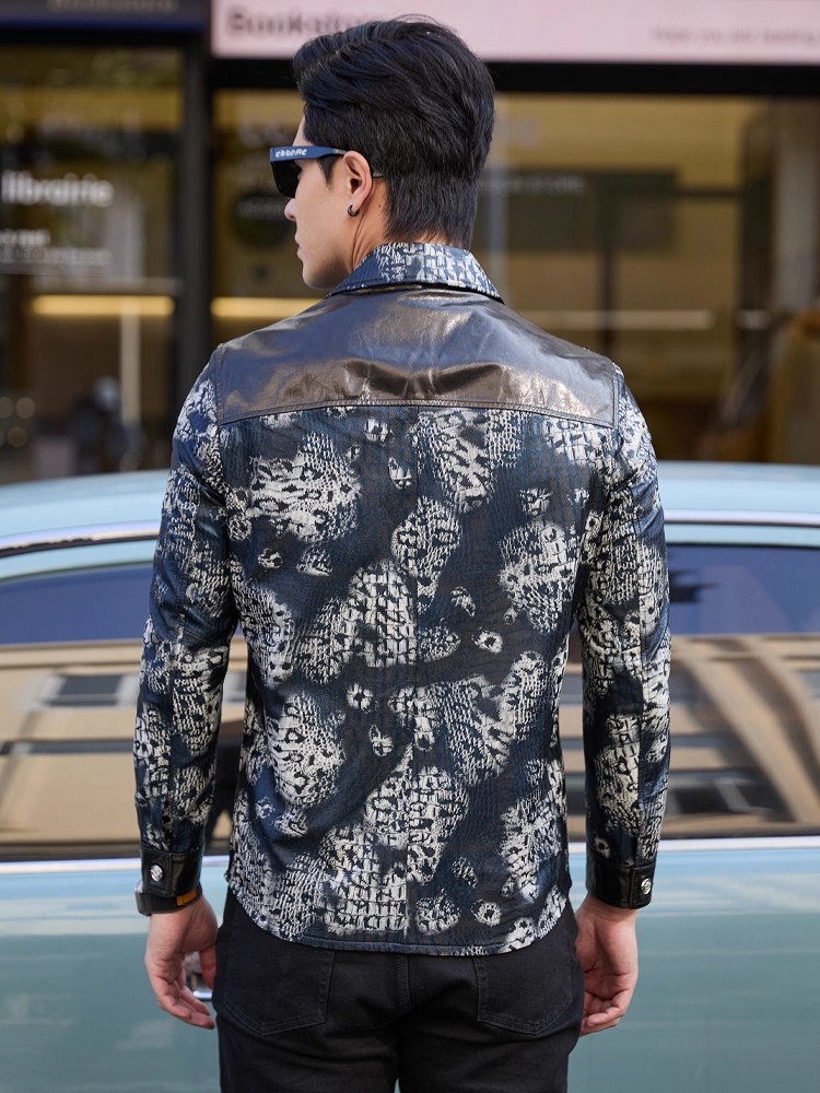 Luxury New Fashion Floral Prin - Leather Work Jacket Mens 评论和价格