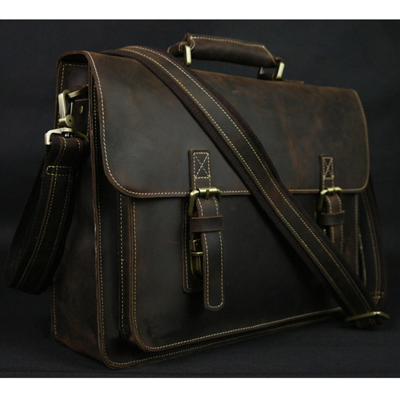 Vintage Crazy Horse Genuine Le - Leather Work Bag Laptop 评论和价格