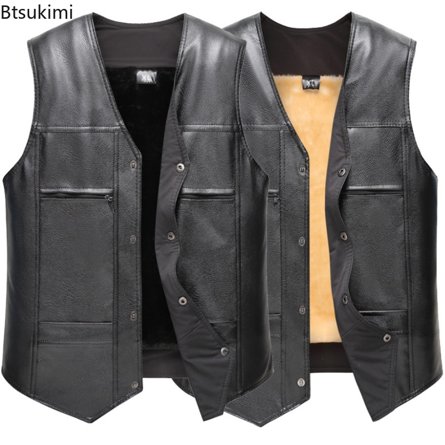Autumn Winter New Men's Leathe - Leather Work Vest 评论和价格