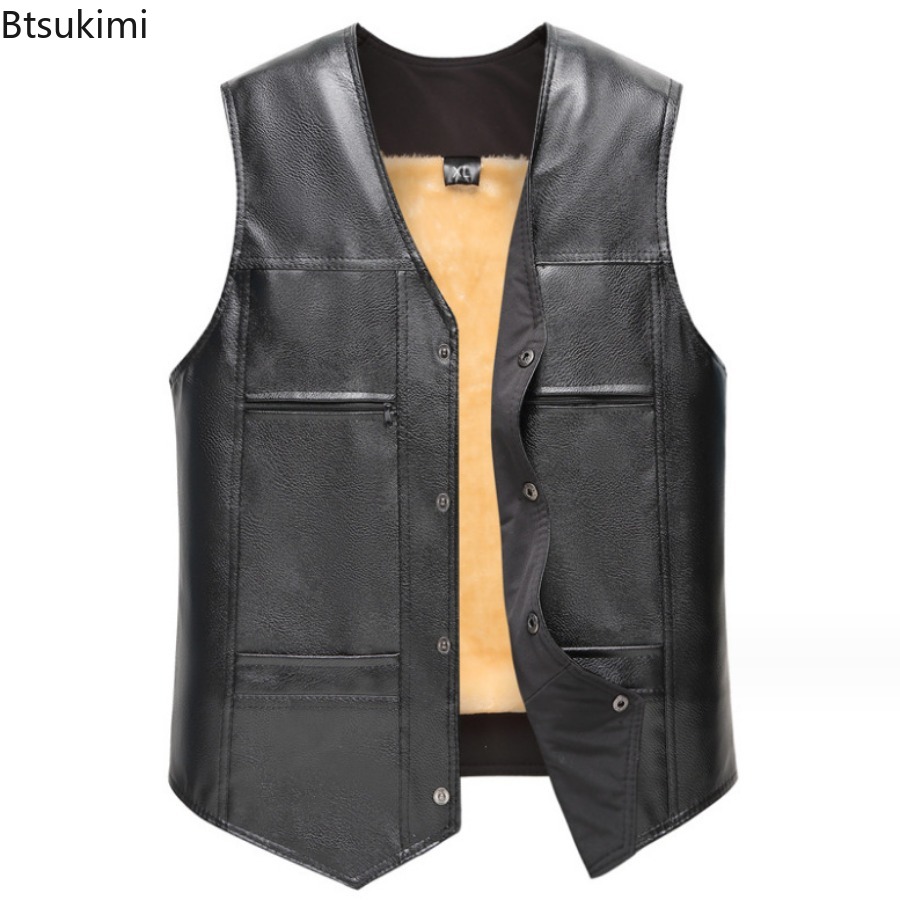 Autumn Winter New Men's Leathe - Leather Work Vest 评论和价格
