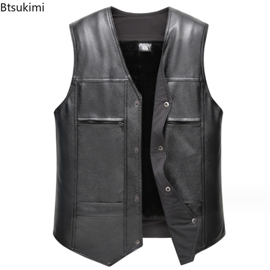 Autumn Winter New Men's Leathe - Leather Work Vest 评论和价格
