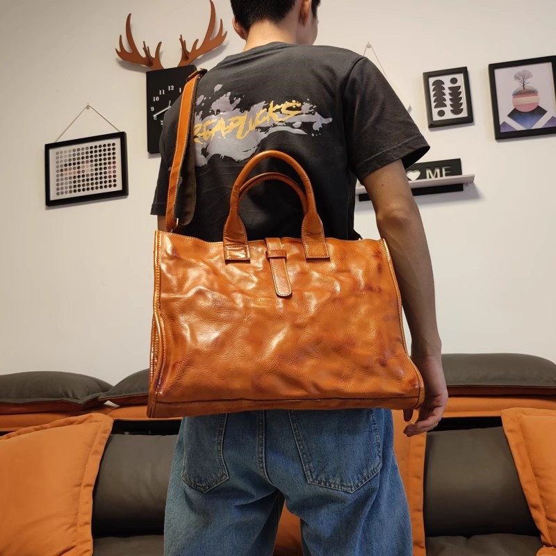 Simple Vintage Genuine Leather - Leather Work Bag Laptop 评论和价格