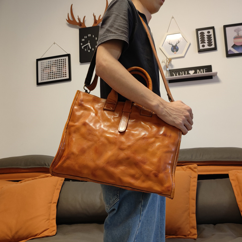 Simple Vintage Genuine Leather - Leather Work Bag Laptop 评论和价格