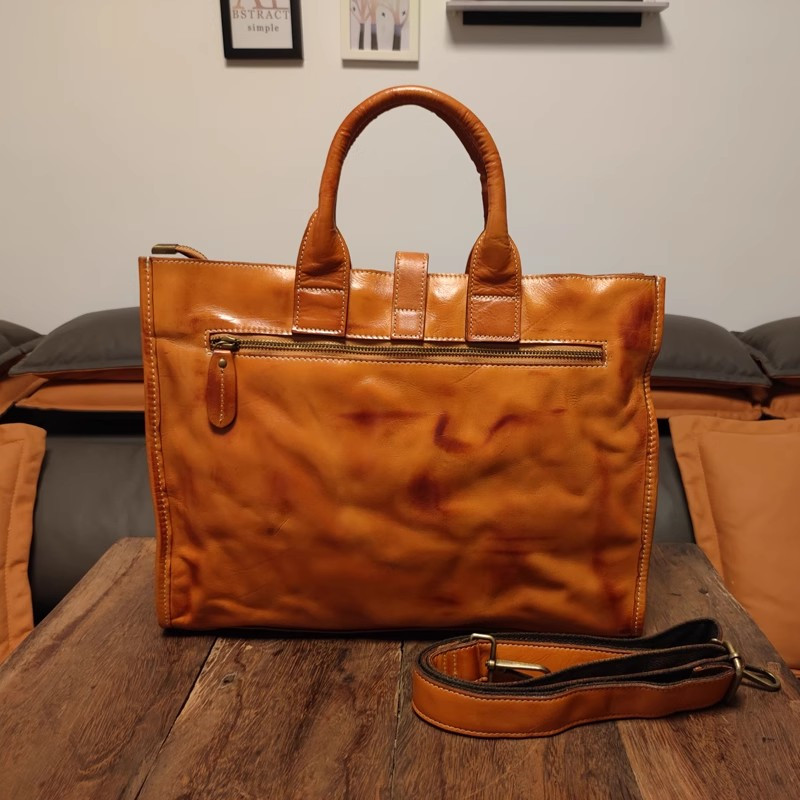 Simple Vintage Genuine Leather - Leather Work Bag Laptop 评论和价格