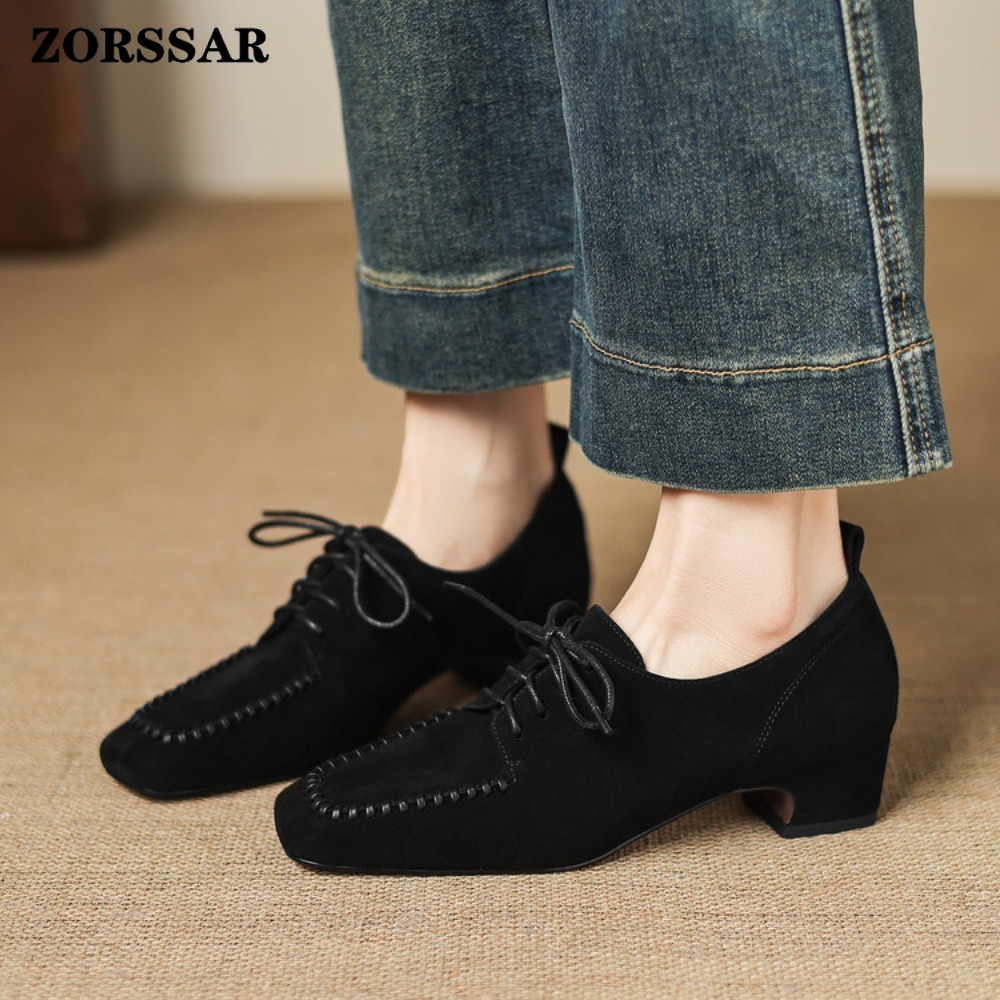 Women's Brown Suede Square Toe - Leather Work Oxfords 评论和价格