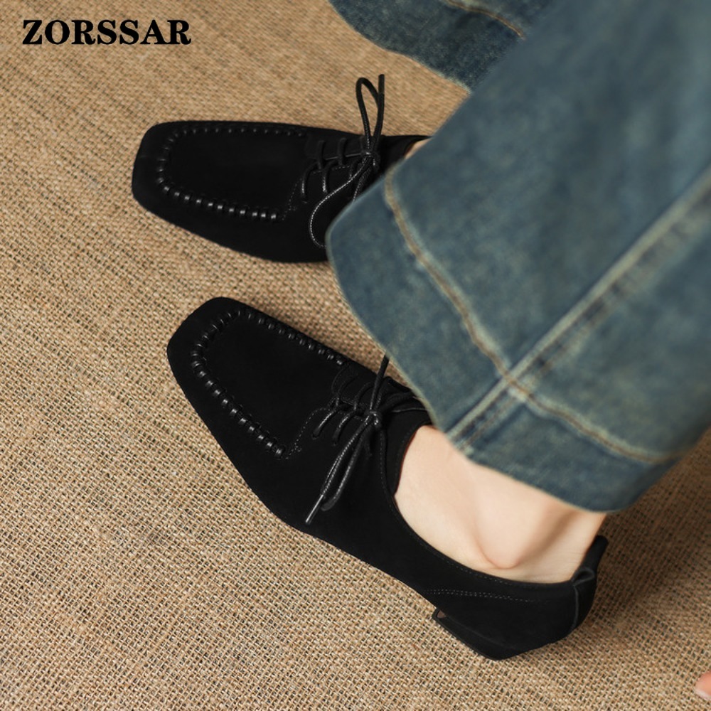 Women's Brown Suede Square Toe - Leather Work Oxfords 评论和价格