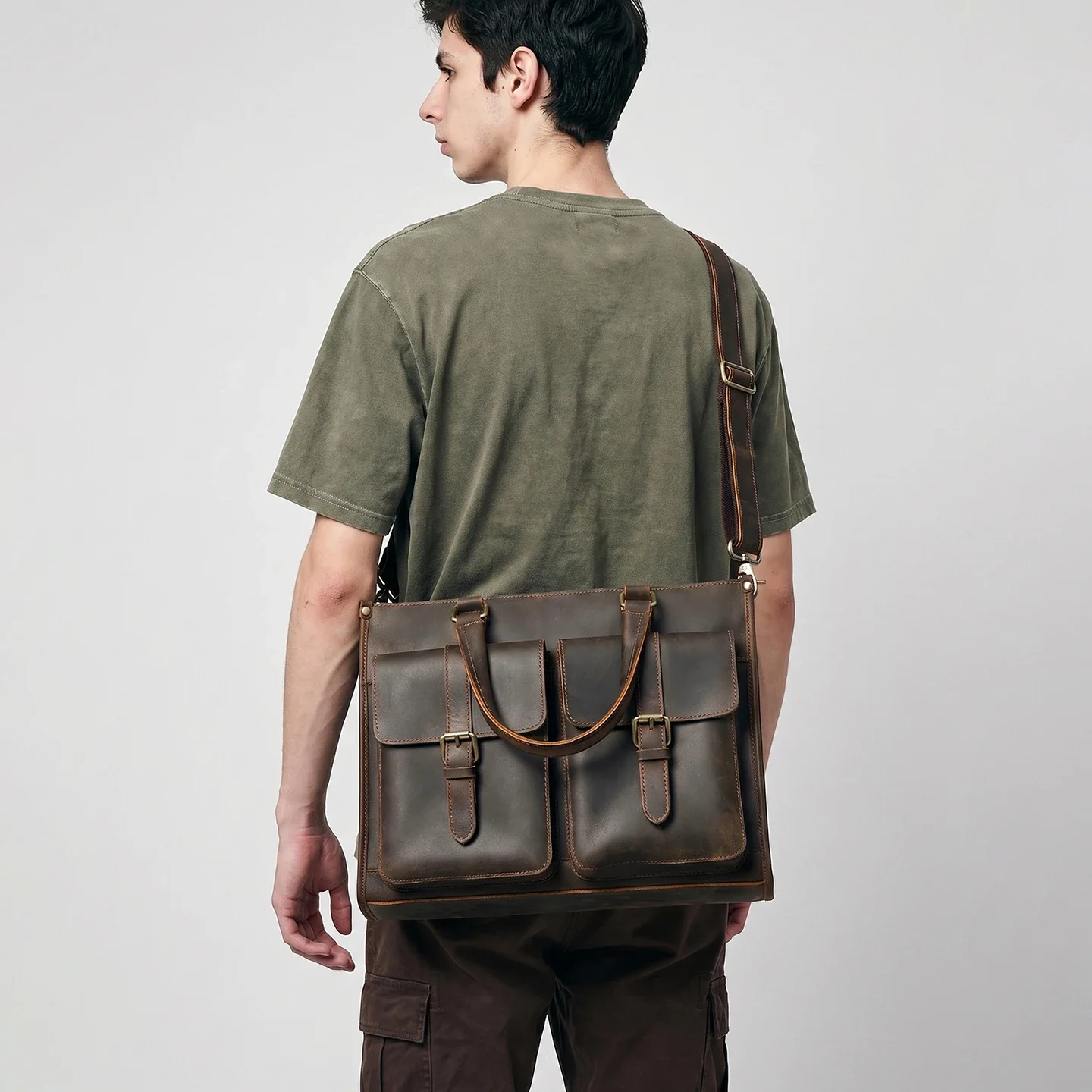 Vintage Genuine Leather Men Cr - Leather Work Bag Laptop 评论和价格