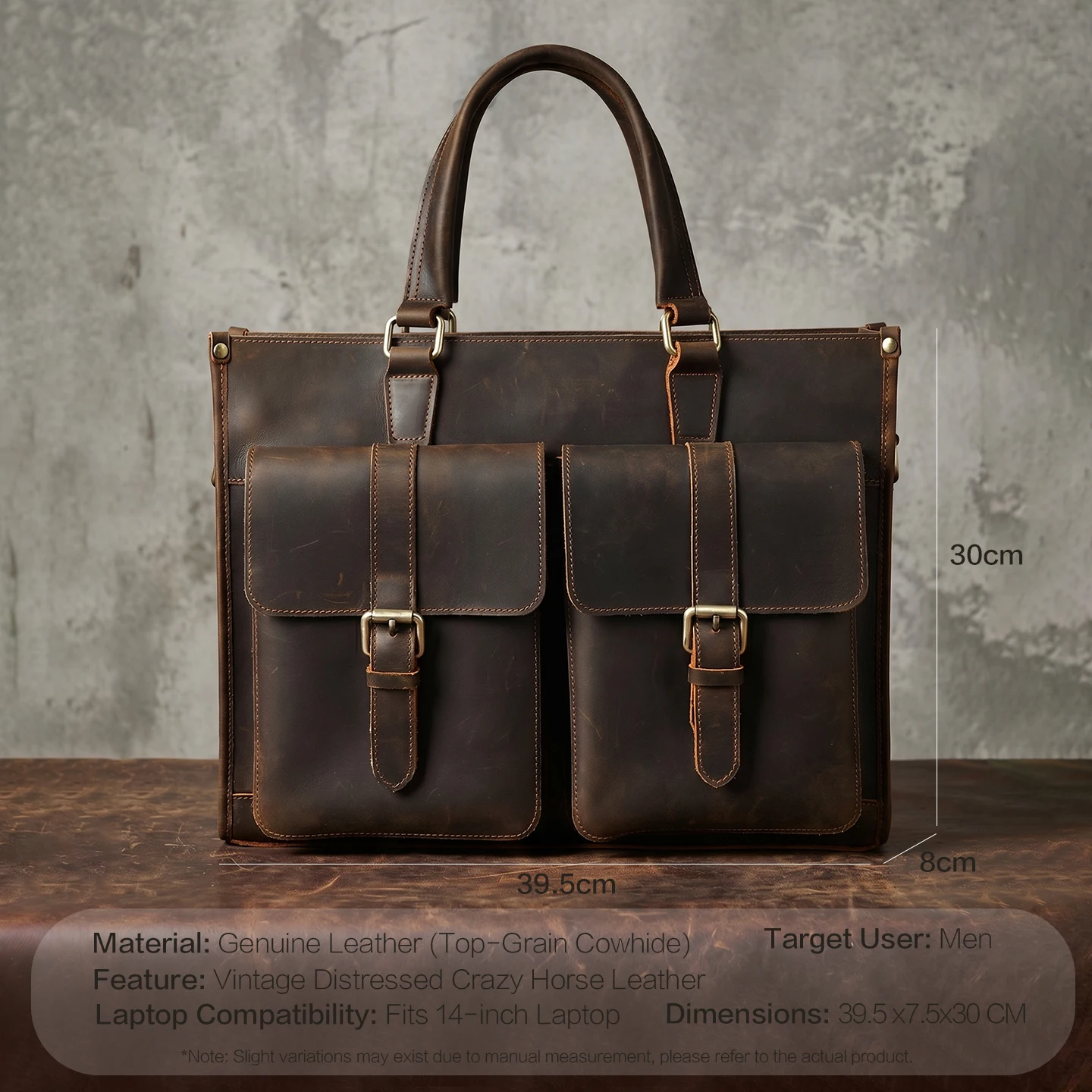 Vintage Genuine Leather Men Cr - Leather Work Bag Laptop 评论和价格