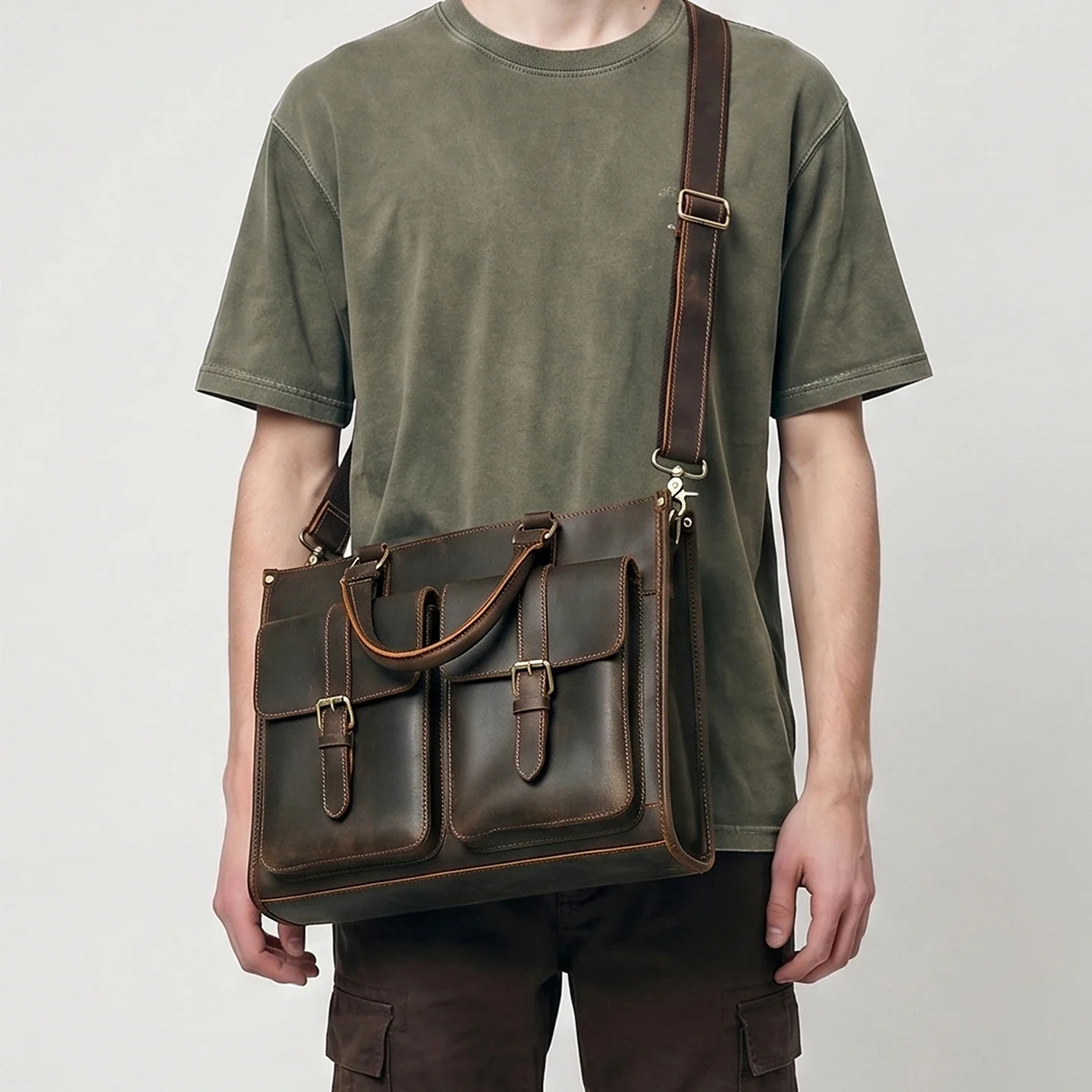 Vintage Genuine Leather Men Cr - Leather Work Bag Laptop 评论和价格