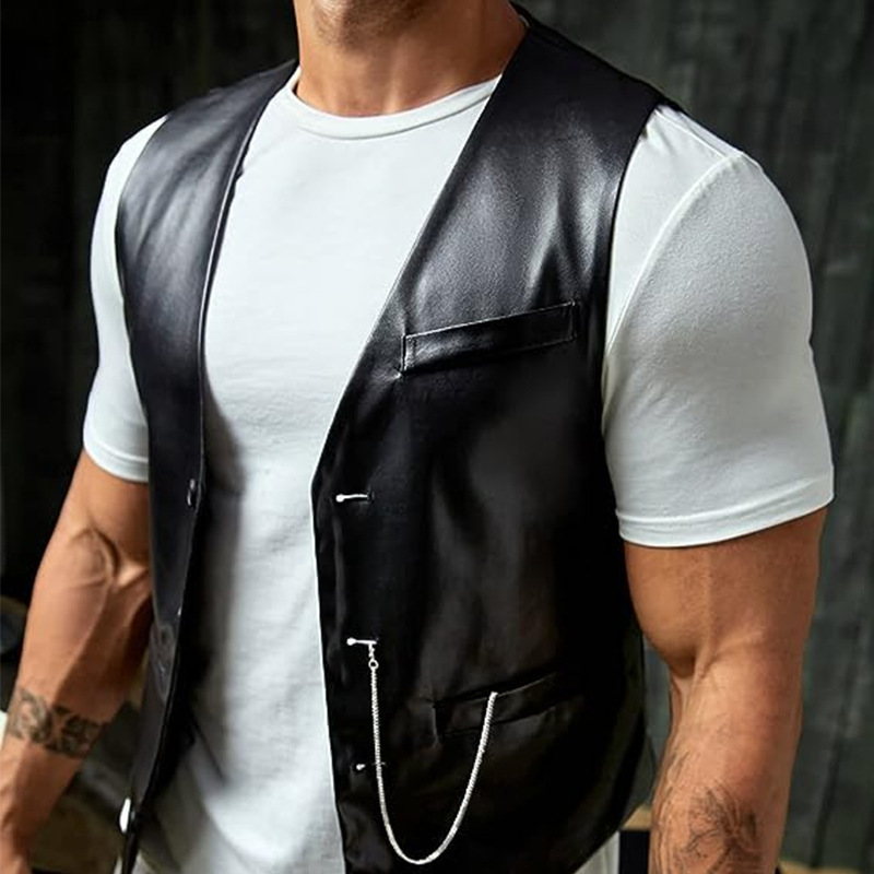 New Simple Men's PU Slim-fit L - Leather Work Vest 评论和价格