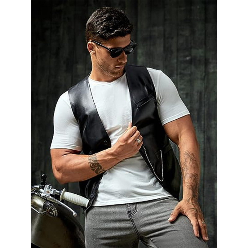 New Simple Men's PU Slim-fit L - Leather Work Vest 评论和价格