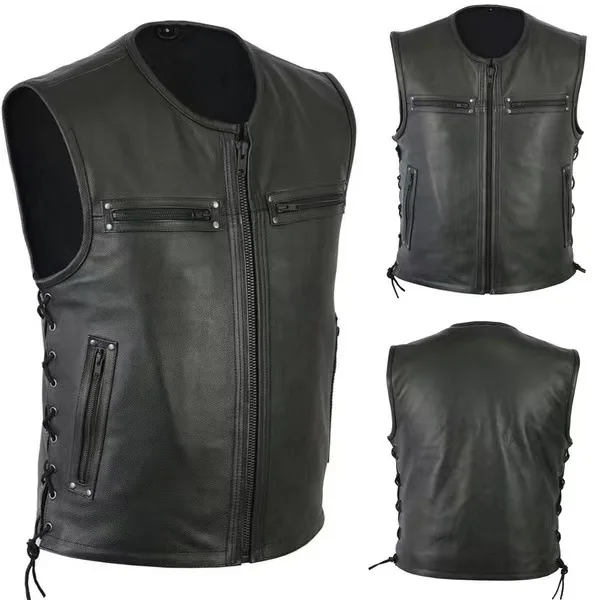 New Solid Color Stand Collar L - Leather Work Vest 评论和价格