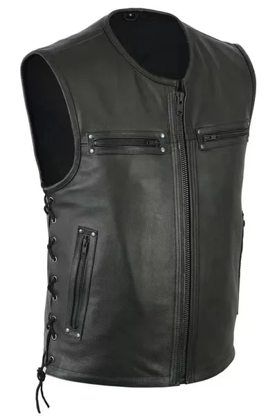 New Solid Color Stand Collar L - Leather Work Vest 评论和价格