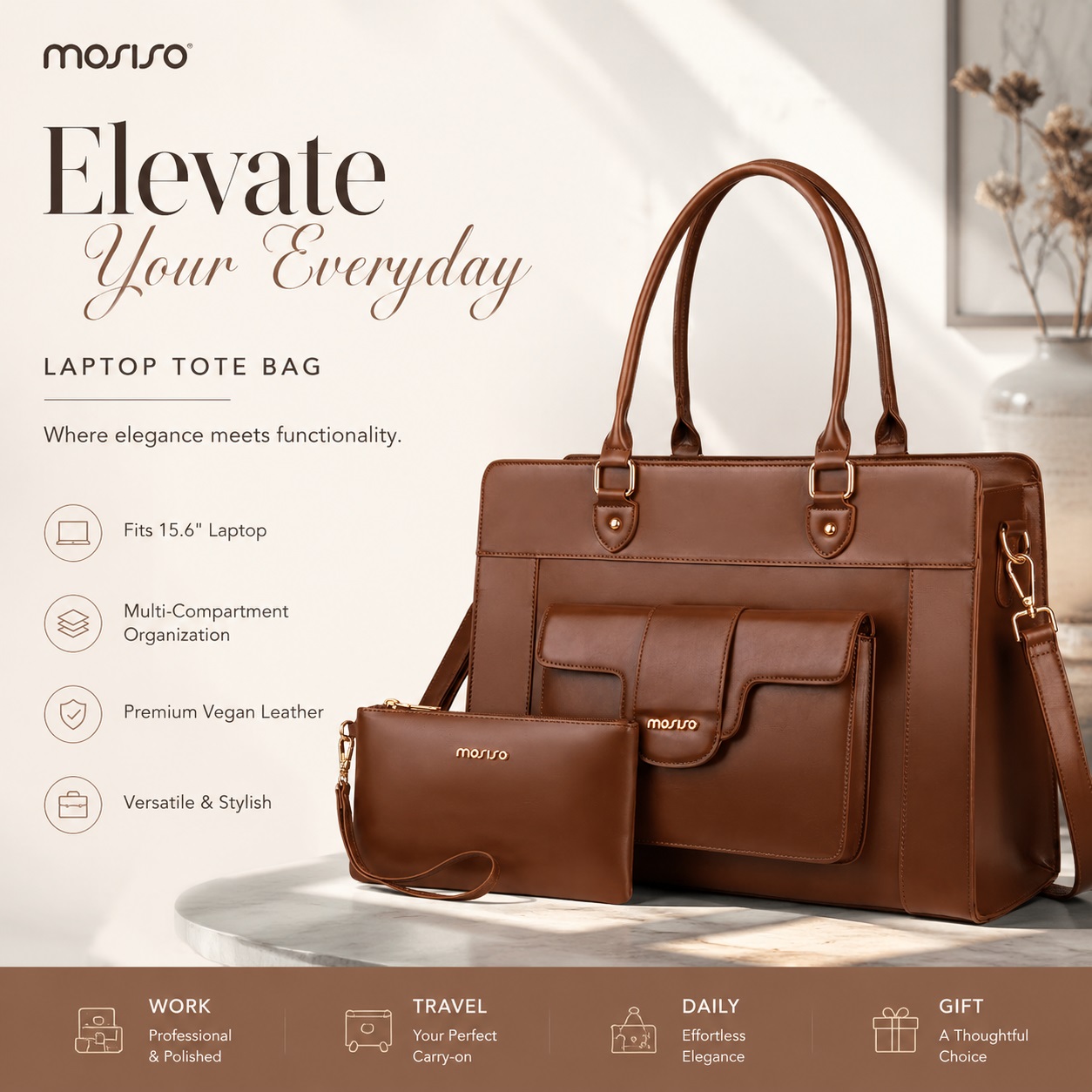 MOSISO Laptop Tote Bag for Wom - Leather Work Bag Laptop 评论和价格