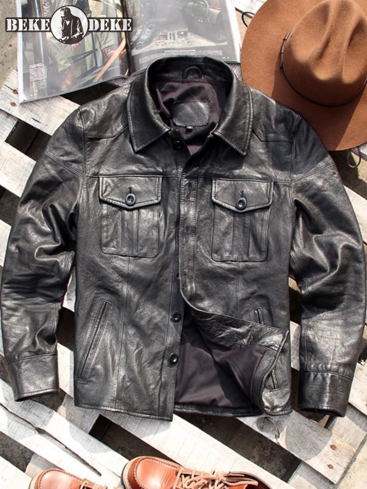 Punk Mens Genuine Leather Jack - Leather Work Jacket Mens 评论和价格