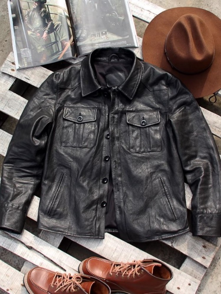 Punk Mens Genuine Leather Jack - Leather Work Jacket Mens 评论和价格