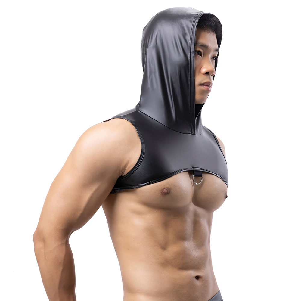 Men Faux Leather Hooded Fitnes - Leather Work Vest 评论和价格