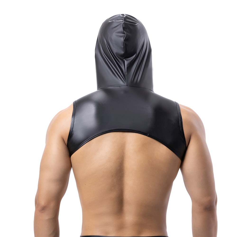 Men Faux Leather Hooded Fitnes - Leather Work Vest 评论和价格