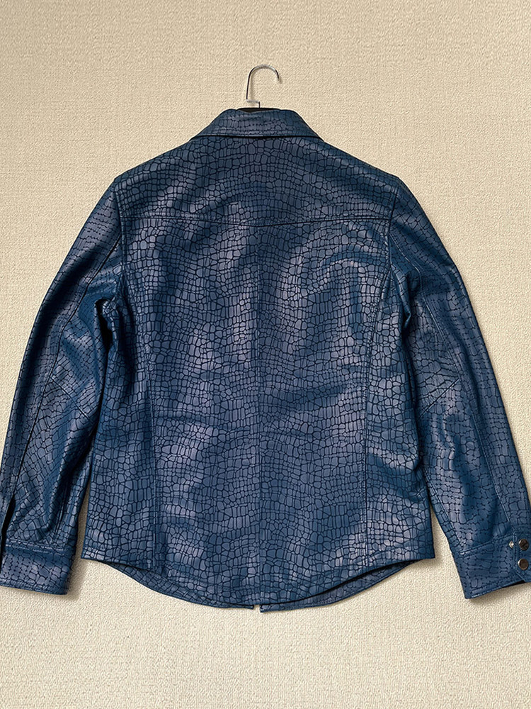 Men Spring Crocodile Pattern R - Leather Work Jacket Mens 评论和价格