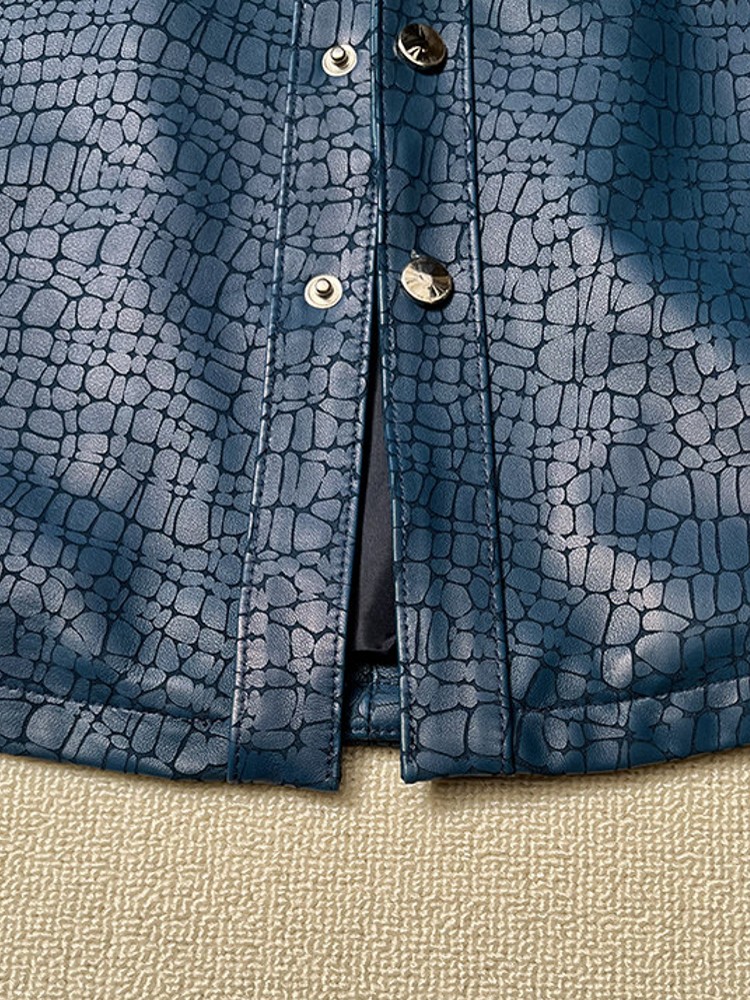 Men Spring Crocodile Pattern R - Leather Work Jacket Mens 评论和价格