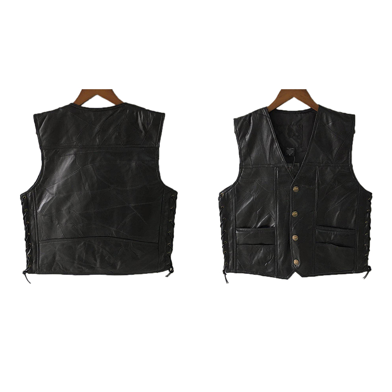 2025 Black Leather Motorcycle  - Leather Work Vest 评论和价格
